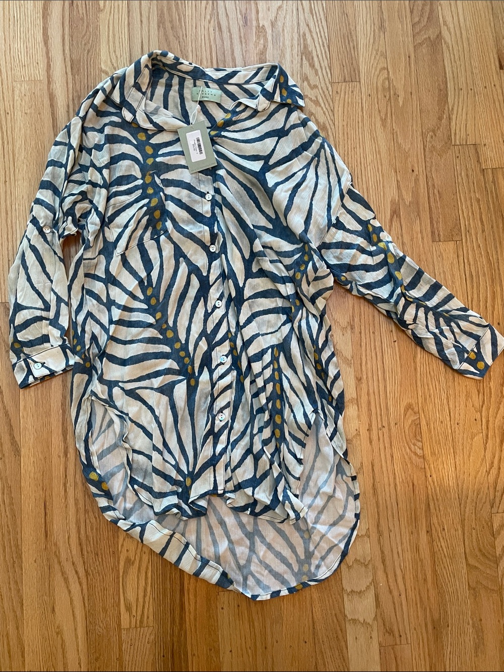 Blue Patterned Viscose Summer Salty Weekend Dress - S